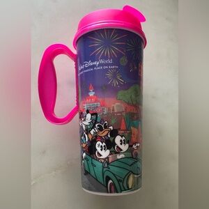 NWOT Pink Walt Disney World Resort Celebration Travel Cup - Mickey & Friends